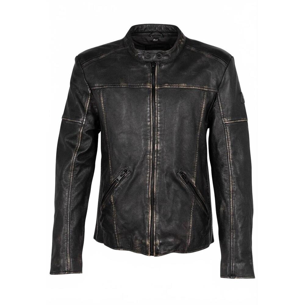 NEW MAURITIUS men's aryn rf vintage distressed leather jacket in black